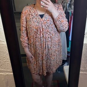 Old Navy Floral Long Sleeve Dress - Orange and White